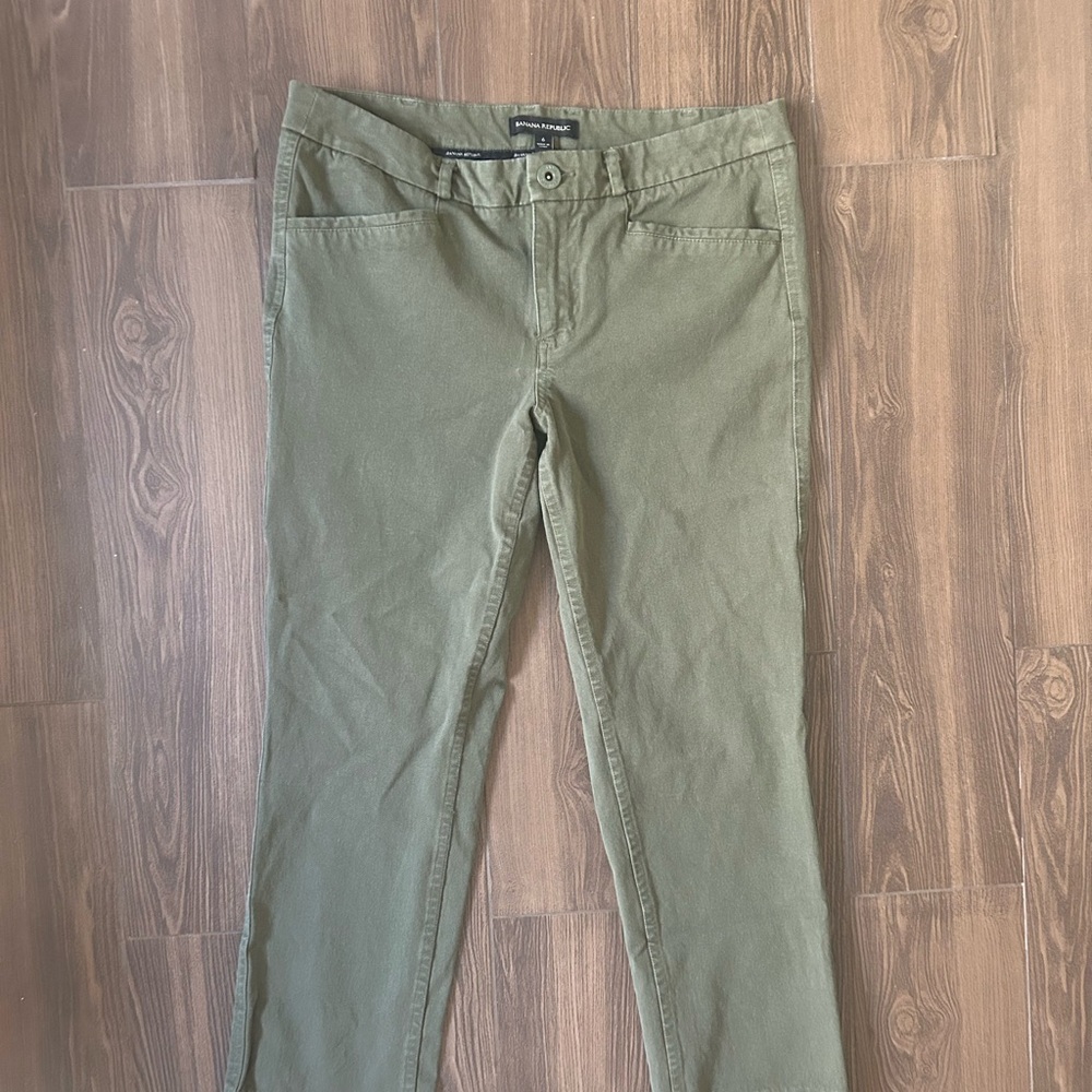 Banana Republic Straight Leg Ankle Pants Womens 6 Green Mid Rise Zip Fly Casual